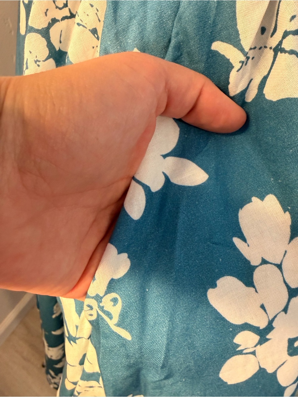 Sleeveless Teal Floral Midi Dress with Full Skirt Linen and Cotton Material 185 - Picture 9 of 16